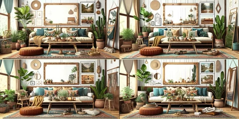Deurstickers Mockup frame in interior background, room in warm tone, Scandi-Boho style, Generative AI © Interior Stock Photo