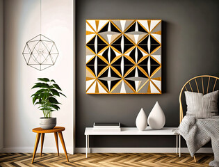 An idea for a picture on the wall, minimalist geometric patterns. Interior design. Wallpaper or background. Generative AI
