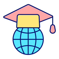 Academic cap on the globe - icon, illustration on white background, color style