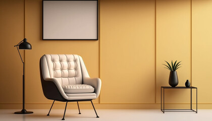 Yellow Modern Interior With Armchair and Plant Created With Generative Ai
