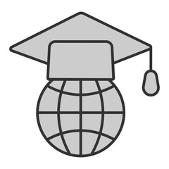 Academic cap on the globe - icon, illustration on white background, grey style