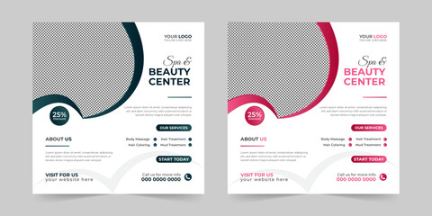 Modern Spa Beauty Center social media post, Digital marketing promotion ads sales and discount web banner vector template design