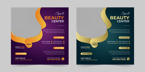 Modern Spa Beauty Center social media post, Digital marketing promotion ads sales and discount web banner vector template design