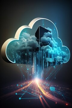 illustration, cloud computing connects smart city wireless technology ,generative ai