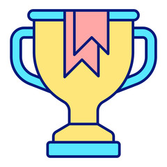 Winner cup with ribbon - icon, illustration on white background, color style