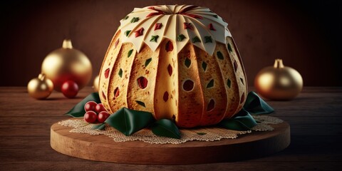 Traditional Italian Christmas cake called panettone. Generative AI