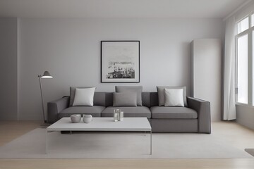 Elegant and comfortable designed living room with big corner sofa. Interior design modern apartment. Generative AI.