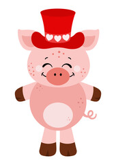Adorable pig with red hat