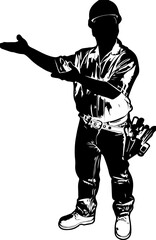 Silhouette of mechanic, Repairman with wrench silhouette vector, Technician black and white illustration