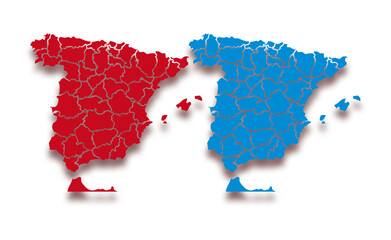 Mapas de españa de color rojo y azul. © Gabrieuskal