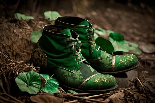 image, green leprechaun shoes for Patrick Days celebration, generative ai