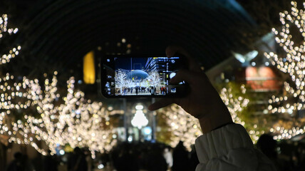 Stunning tree illumination aglow in Roppongi, Tokyo during the Christmas season.