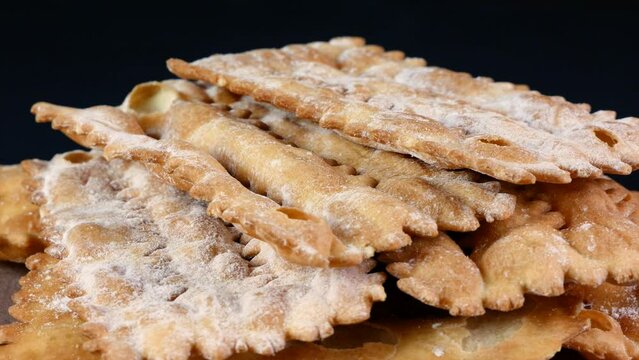 chiacchiere Carnival frappe fried pastry  withi icing sugar