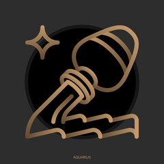 AQUARIUS zodiac horoscope astrology label with element, planet icon glyph. Thin line sign symbol art design vector illustration