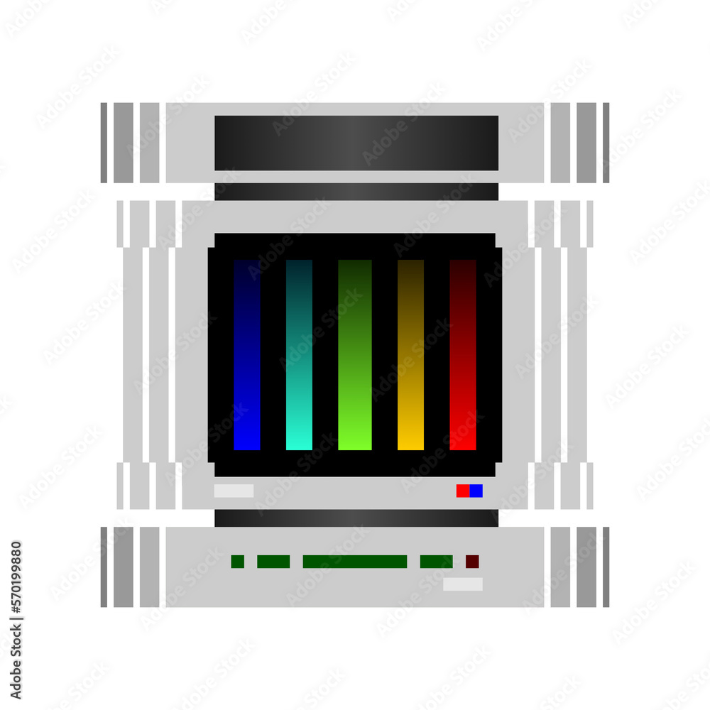 Poster pixelated artwork of computer monitor icon with computer console, grey