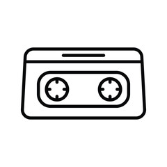 Old retro vintage music audio cassette for aecorder with magnetic tape from 70s, 80s, 90udio tape rs. Black and white icon. Vector illustration. Isolated on a white background