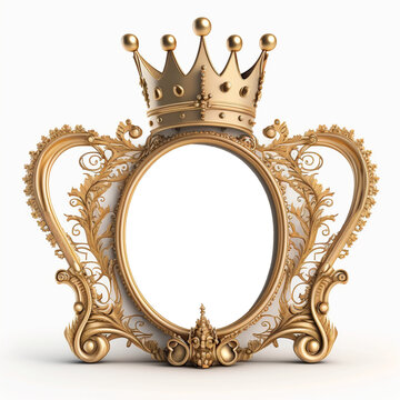 oval photo frame with a golden crown with a transparent background inside