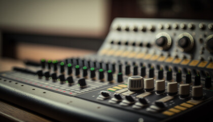 Close Up Of Music Mixer Console Created With Generative Ai