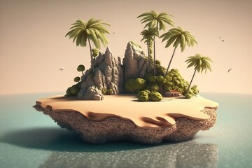 Desert Island with 3d Render Made with Generative AI
