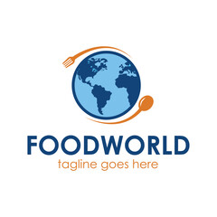Food World Logo Design Template with food icon and earth. Perfect for business, company, mobile, app, restaurant, etc