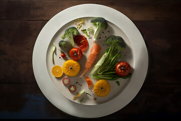 Vegetables on Plate From Above Made with Generative AI