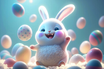 Obraz na płótnie Canvas Easter bunny baby is laughting. Generative ai.