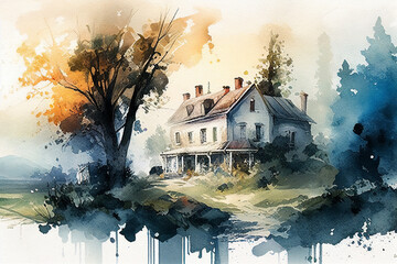 Watercolor Landscape Building Made with Generative AI