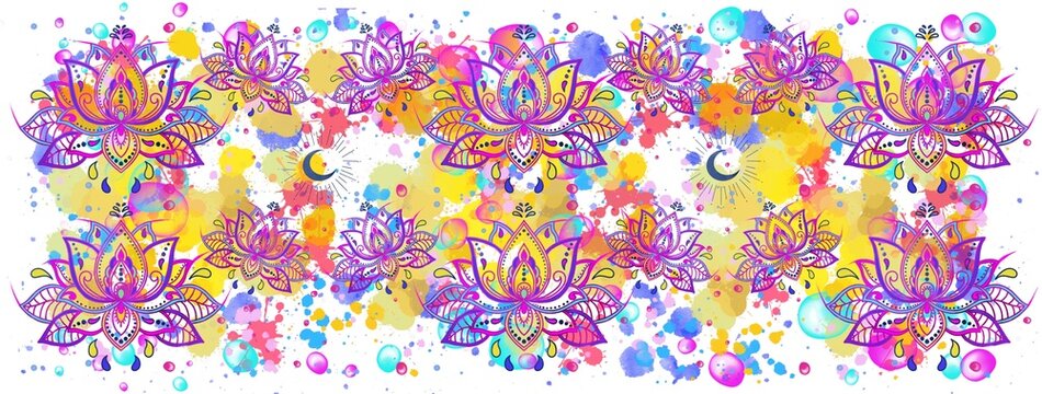 Flower arrangement of flowers watercolour bubbles, lotus ,motifs yoga, tattoo and oriental styles. Pastel shades, romantic pattern for wedding, holiday, birthday.