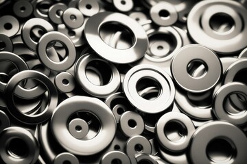 Background of chrome plated metal washers. Generative AI
