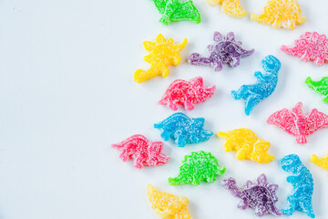 Dinosaurs jelly bonn, candies on the white background