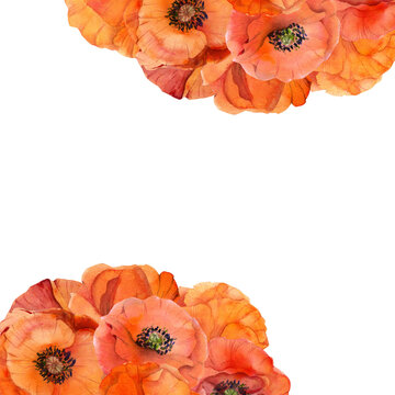 recommend clip art: Watercolor square frame composition with hand drawn summer bright red poppy flowers. Isolated on white background. Design for invitations, wedding, love or greeting cards, paper, print, textile