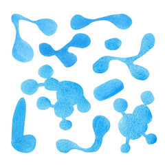 Set of colorful blots. Watercolor blue illustrations. Hand drawn isolated  spots.
