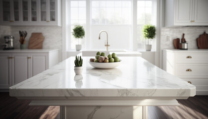 Modern Marble Empty Table Kitchen Island Interior For Product Placement Created With Generative Ai