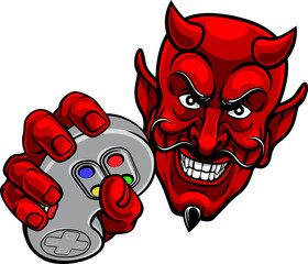 Devil Gamer Video Game Controller Mascot Cartoon