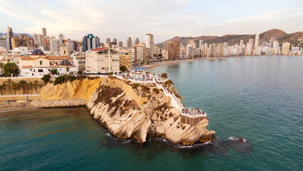 Fototapeta premium tourism and travel concept in Europe - aerial view of Balcony of the Mediterranean (Balcon del Mediterraneo) in Benidorm, Spain