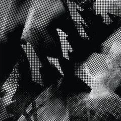 Fototapeta premium Black and white abstract brush textured polka dots decoration vector background isolated on square template for social media template, paper and textile scarf print, wrapping paper, poster.