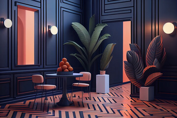 3d render style of a modern building, modern living room, isometric design, generative ai