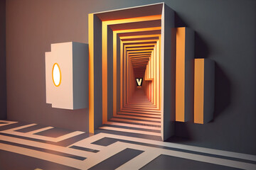 3d render style of a modern building, modern living room, isometric design, generative ai