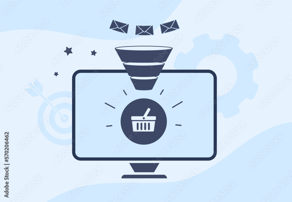 Poster email marketing abandoned cart recovery strategy concept. sales funnel with targeted emails to incre