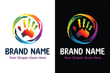 community support or friendship icon paint prints of hand palm australia map colorful illustration logo design