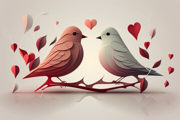 Two love birds on a branch, valentines day, generative AI