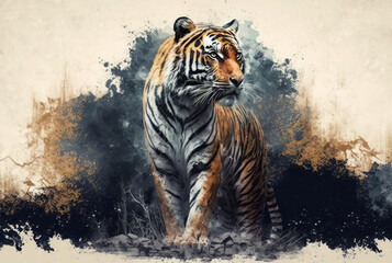 Tiger with copy space background. World wildlife day concept. Generative ai.