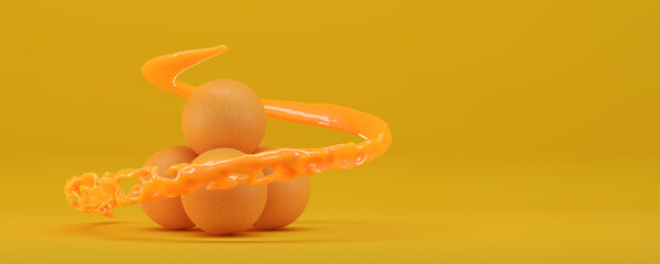 orange juice with splash and drops - 3D Illustration