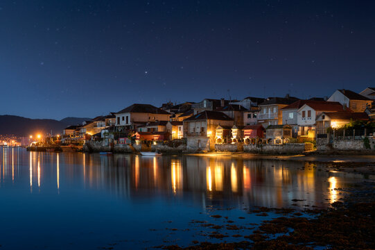 Combarro, beautiful fishing village at night in Galicia, Spain.
