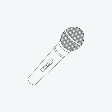Outline Line Drawing of Vector microphone icon thin line for web and mobile, modern minimalistic linear design.