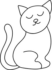 Cute cat with closed eyes. Vector black and white hand-drawn doodles. Template, coloring book design, clipart, logo, sketch, icon.