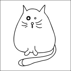 Cute fat cat. Vector black and white hand-drawn doodles. Template, design, clipart, logo, sketch, icon, coloring book.