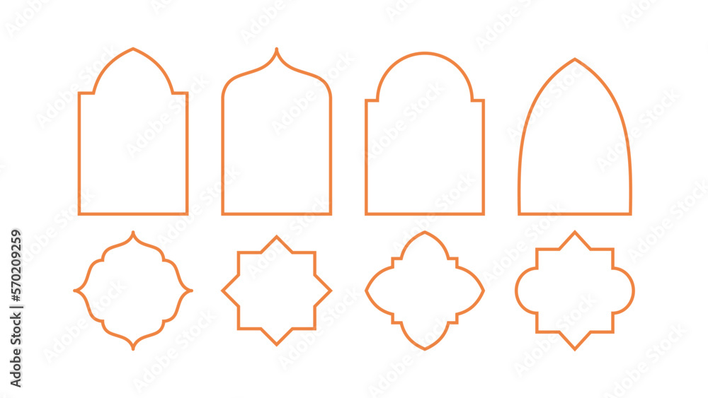 Wall mural eight islamic shapes isolated on white background for ramadan concept.