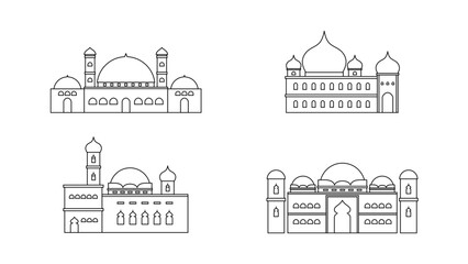 Four islamic mosque isolated on white background for ramadan concept.