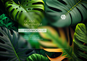 Glass Morphism Mockup with Tropical Leaves